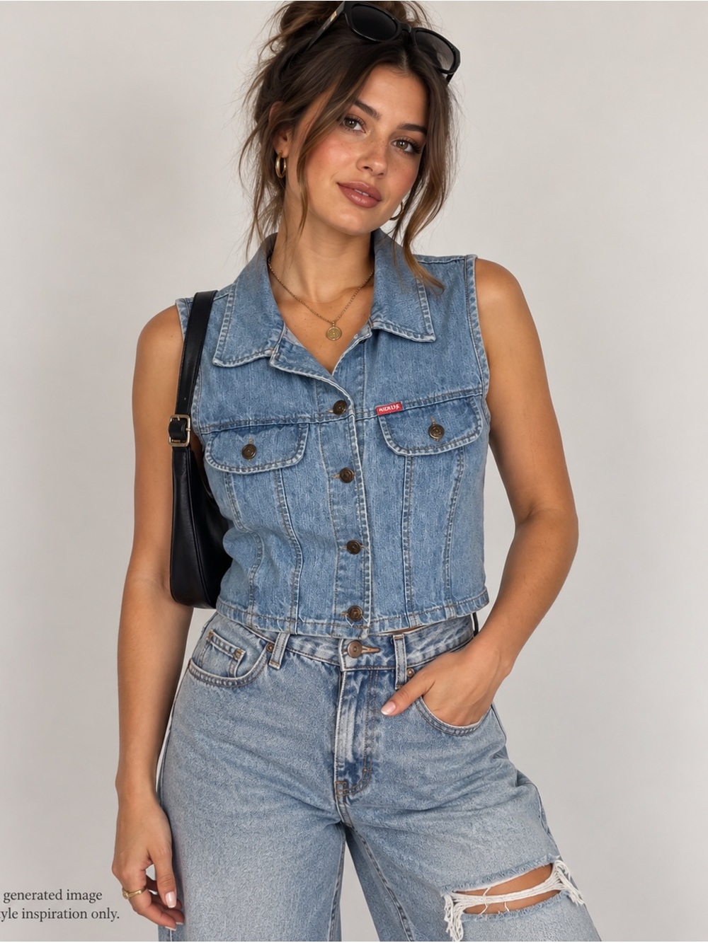 Vintage Tickets Denim Vest Women’s 7/8 Cropped Jean Button Front 90s Y2K